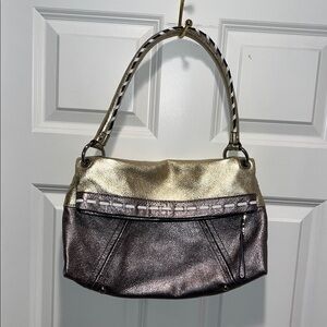 B. Makowsky Hobo bag purse shoulder two toned gold pewter silver